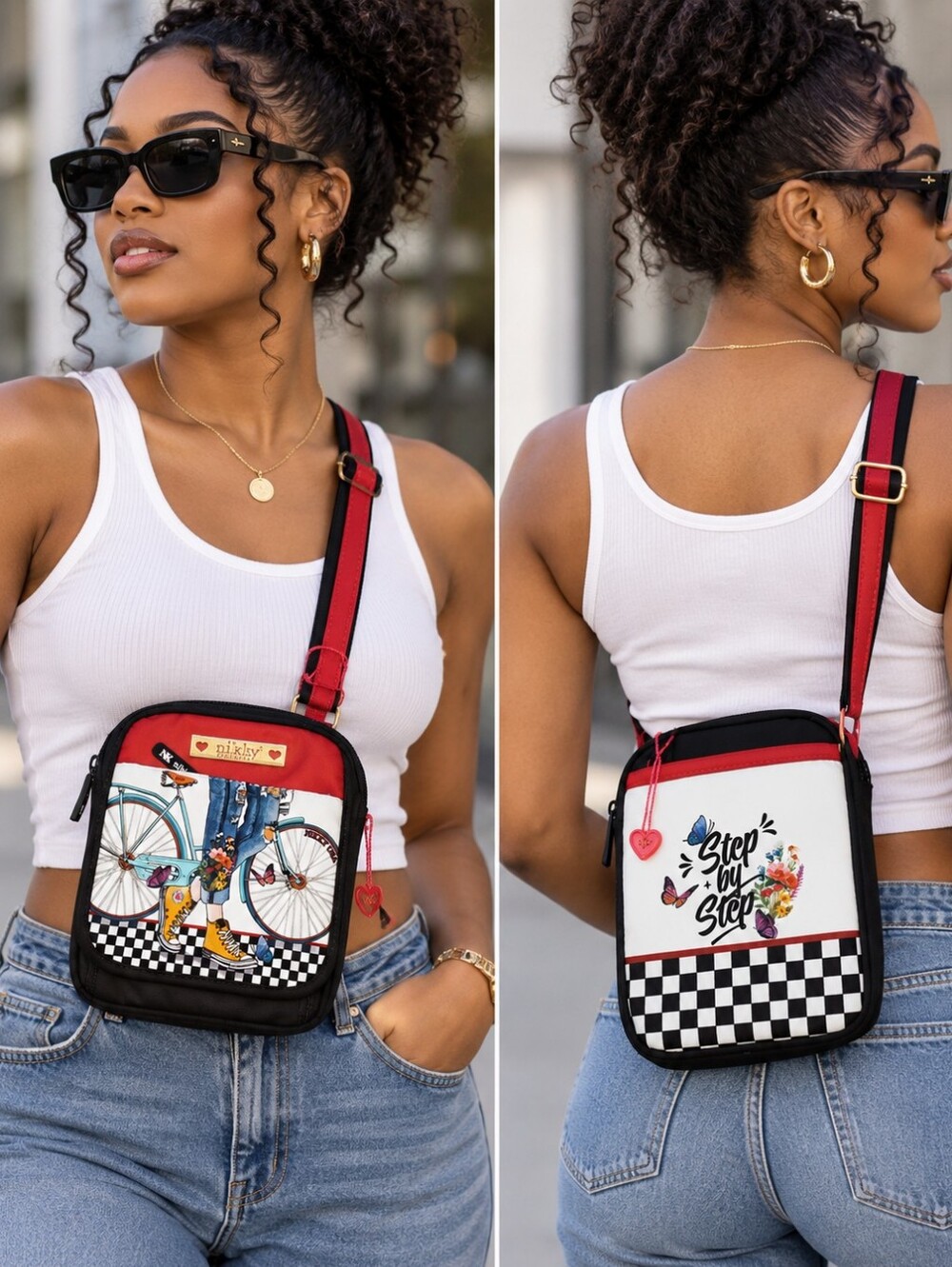 Nikki By Nicole Lee Red White & Black 'Step by Step' Crossbody Bag